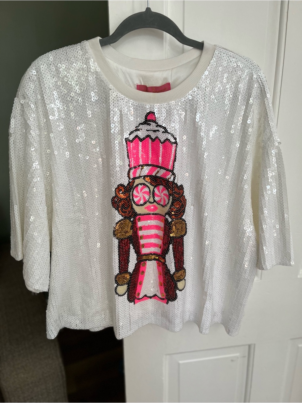 New w tag Simply Southern Sequined Top Pink White Nutcracker Design size XL